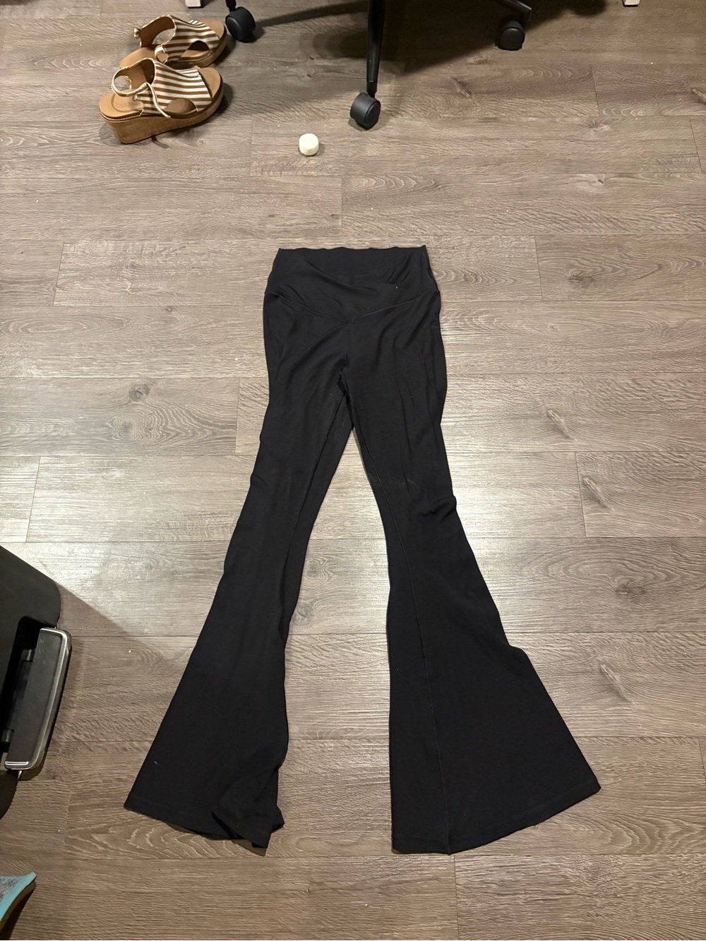 aerie Black Flared Yoga Pants with Crossover Waist